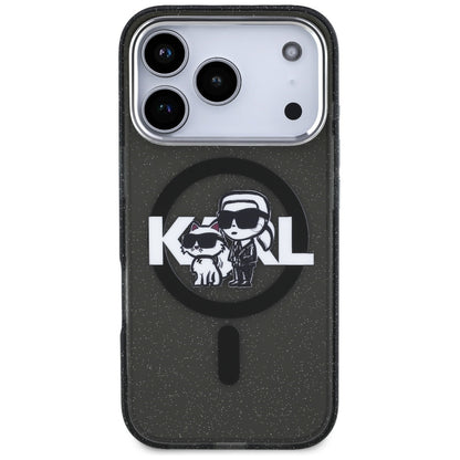 MagSafe hoesje voor Apple iPhone 17 Pro, Karl Lagerfeld, IML Sketch Logo Glitter Karl & Choupette, Zwart