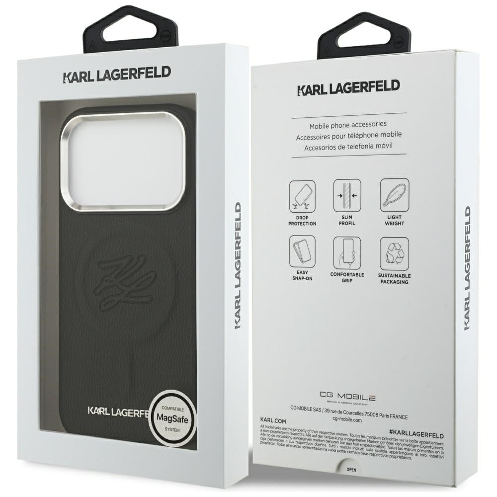Coque MagSafe pour Apple iPhone 17 Pro, Karl Lagerfeld, Logo Initial & Métal, Noire