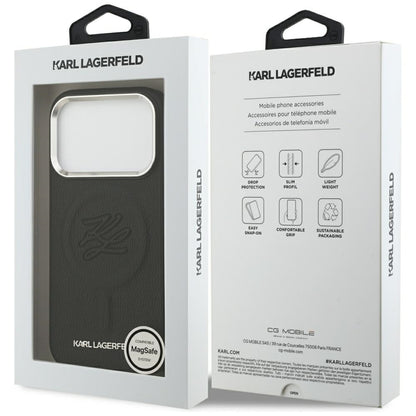 Coque MagSafe pour Apple iPhone 17 Pro, Karl Lagerfeld, Logo Initial & Métal, Noire