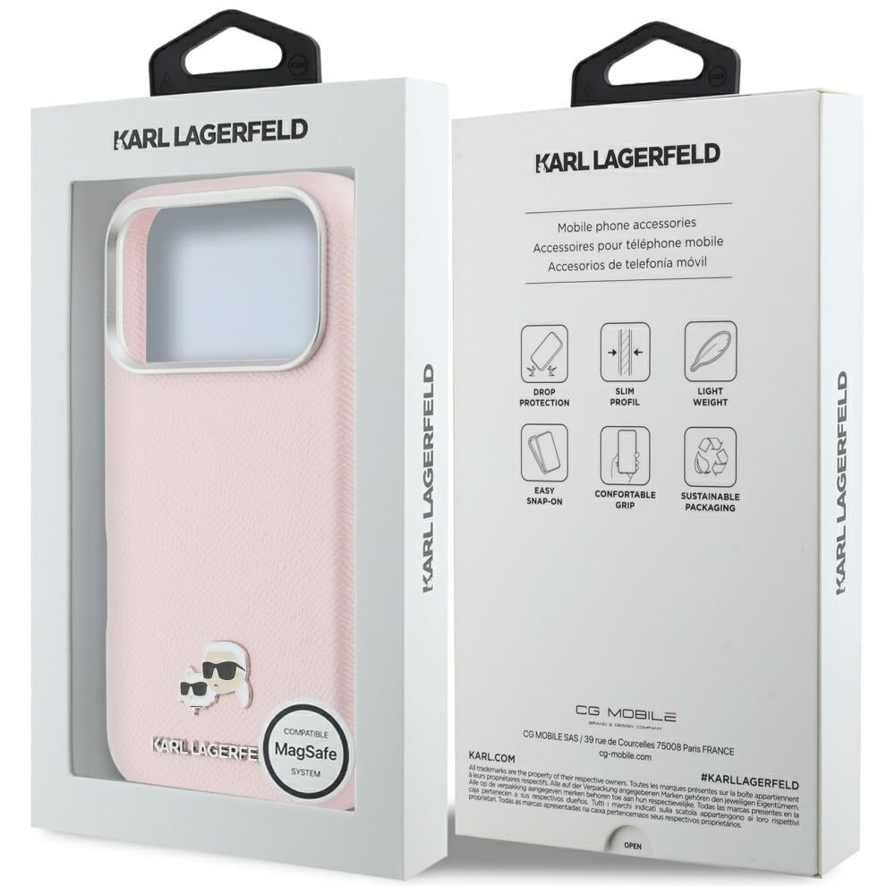 Étui MagSafe pour Apple iPhone 17 Pro, Karl Lagerfeld, Karl & Choupette Head's Pin, Rose