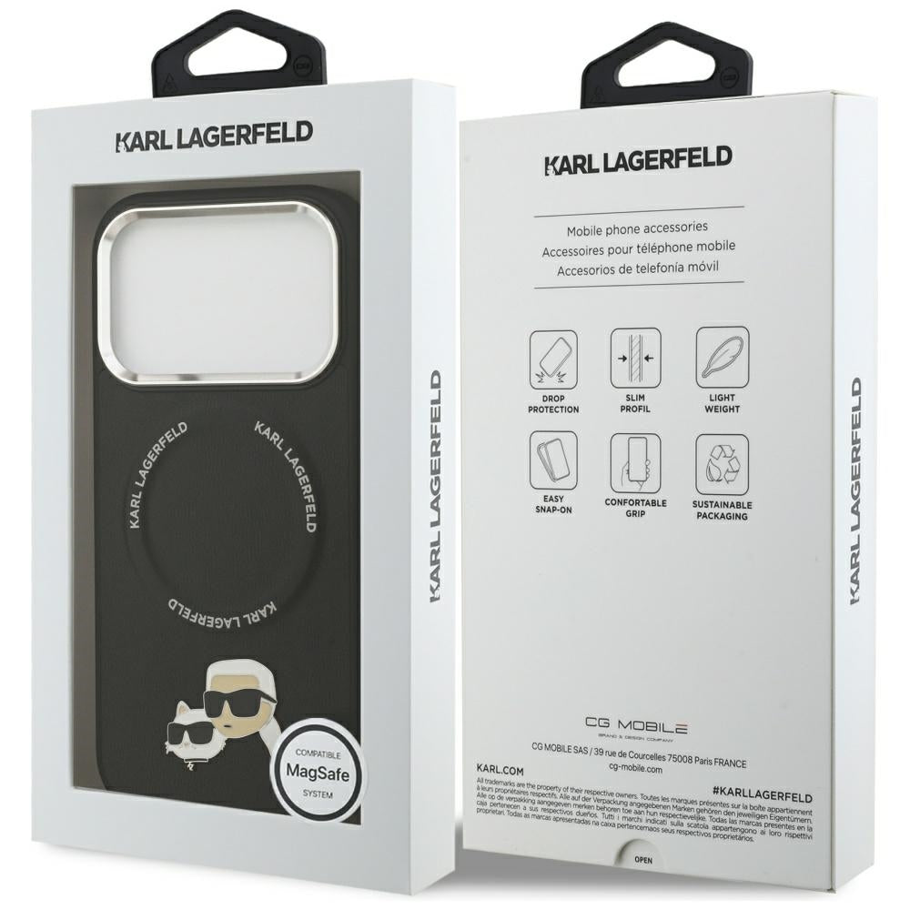 Coque MagSafe pour Apple iPhone 17 Pro, Karl Lagerfeld, Karl & Choupette Pins, Noire