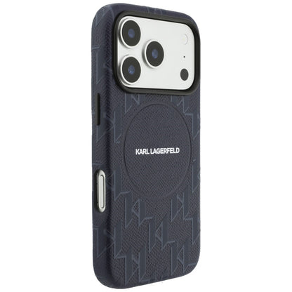 Étui MagSafe pour Apple iPhone 17 Pro, Karl Lagerfeld, Logo Monogramme KL, Bleu
