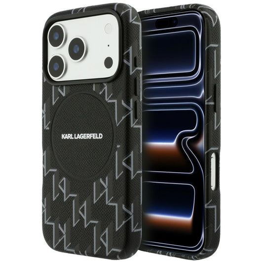 Étui MagSafe pour Apple iPhone 17 Pro, Karl Lagerfeld, Logo Monogramme KL, Noir