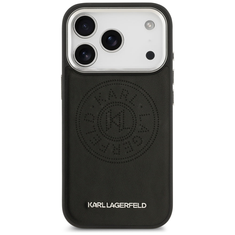 Coque MagSafe pour Apple iPhone 17 Pro, Karl Lagerfeld, Point & Metal Logo, Noire
