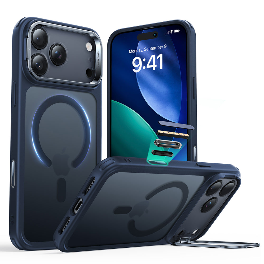 Coque MagSafe pour Apple iPhone 17 Pro Max, ESR, Classic Hybrid Kickstand, Bleu Satiné