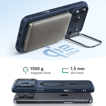 Coque MagSafe pour Apple iPhone 17 Pro Max, ESR, Classic Hybrid Kickstand, Bleu Satiné