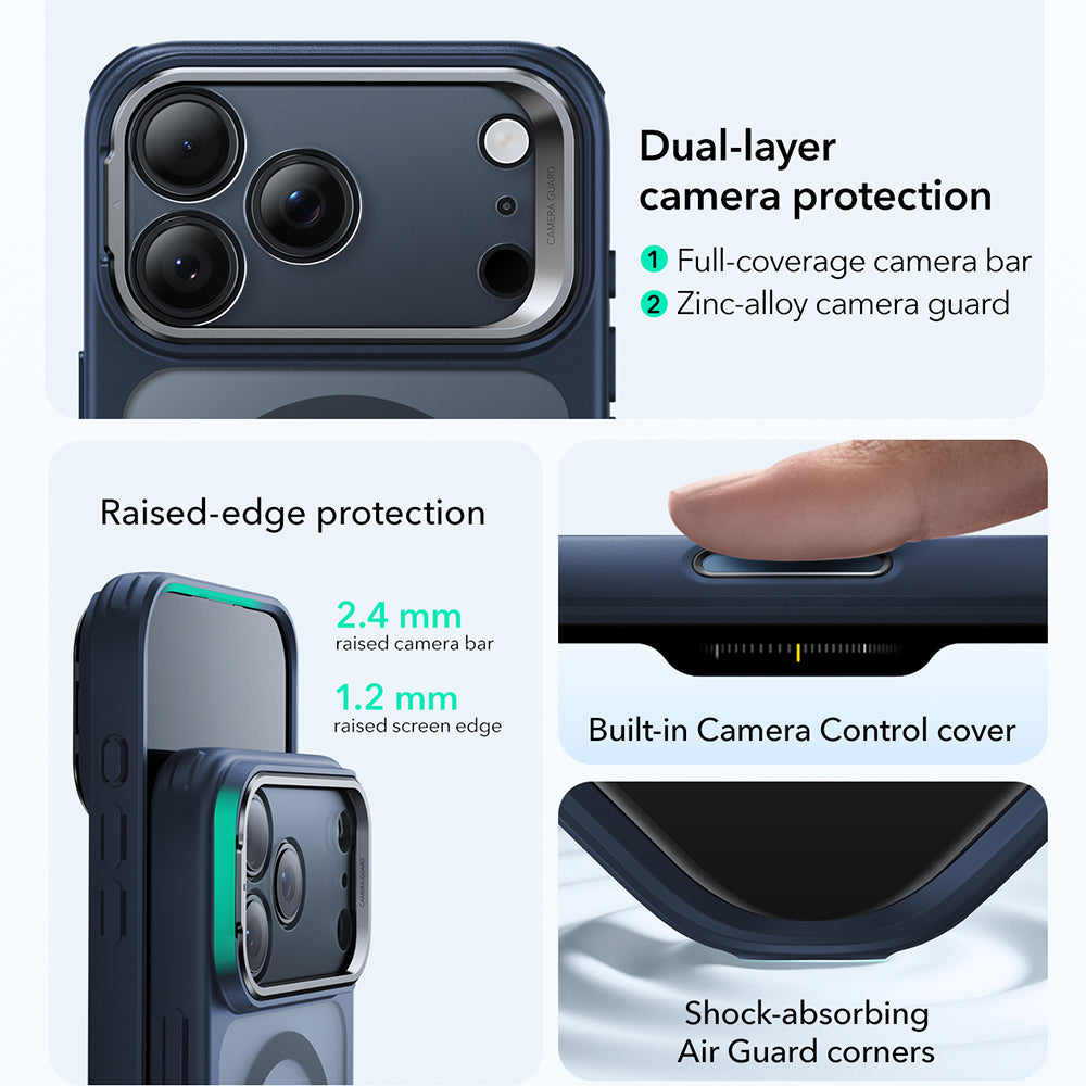 Coque MagSafe pour Apple iPhone 17 Pro Max, ESR, Classic Hybrid Kickstand, Bleu Satiné