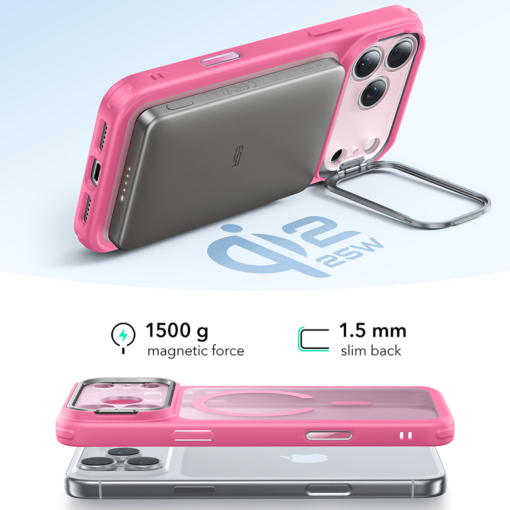 MagSafe hoesje voor Apple iPhone 17 Pro Max, ESR, Classic Hybrid Kickstand, Satijnroze