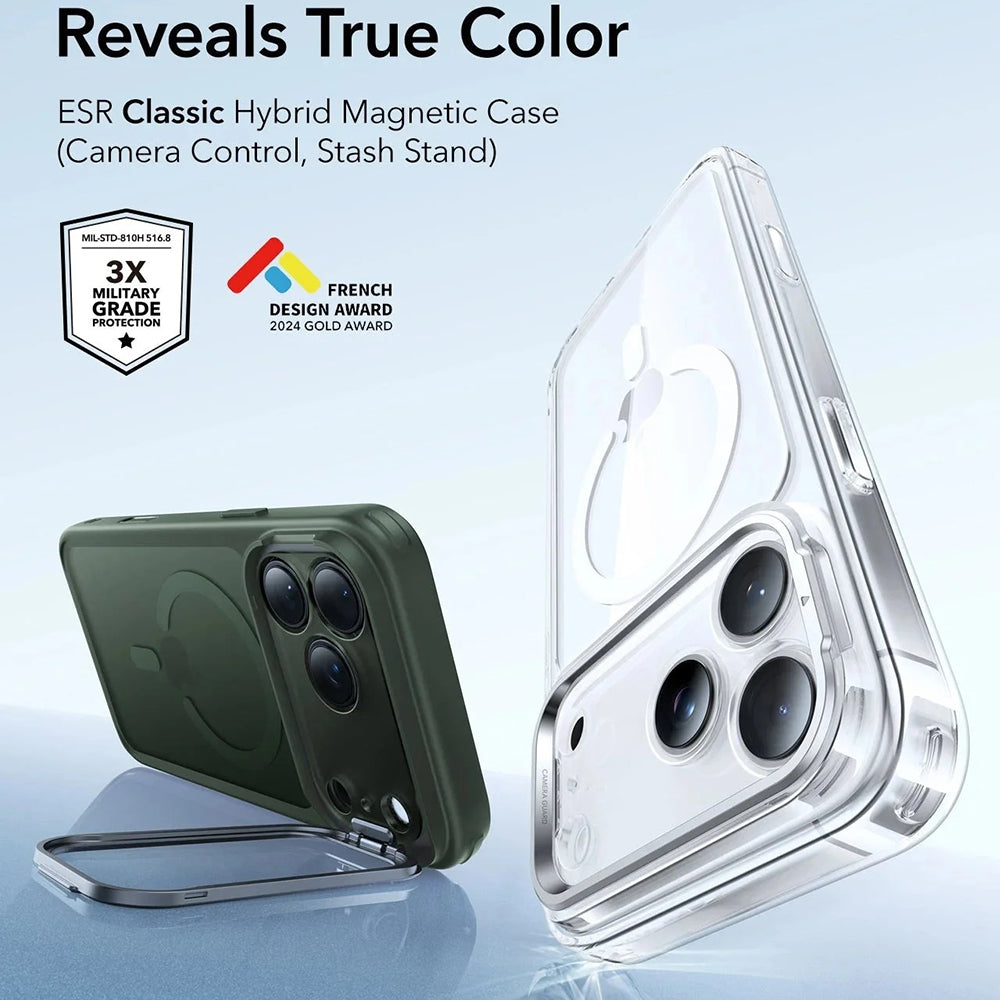 Coque MagSafe pour Apple iPhone 17 Pro Max, ESR, Classic Hybrid Kickstand, Vert Satiné