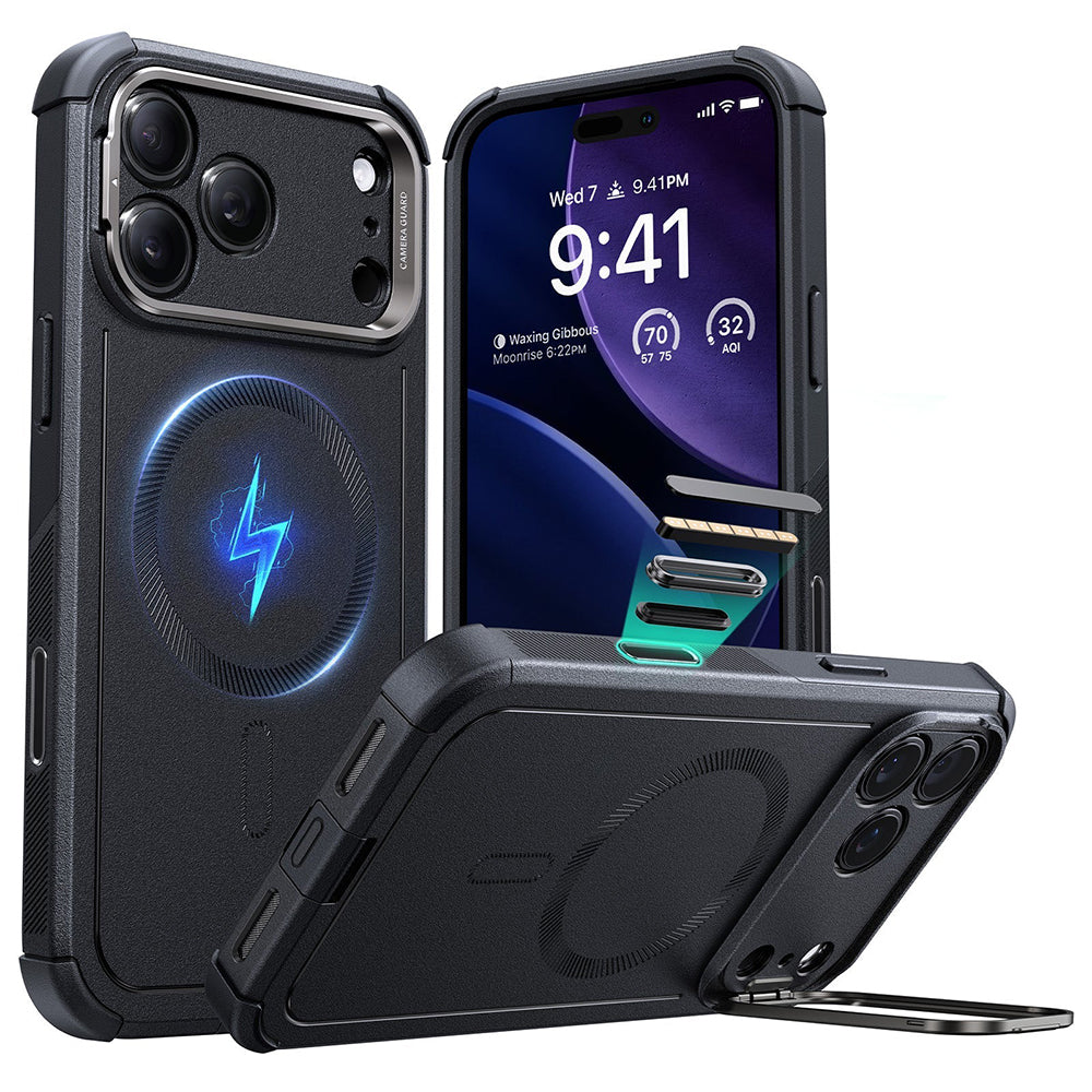 Étui MagSafe pour Apple iPhone 17 Pro Max, ESR, Cyber Armor Kickstand, Noir