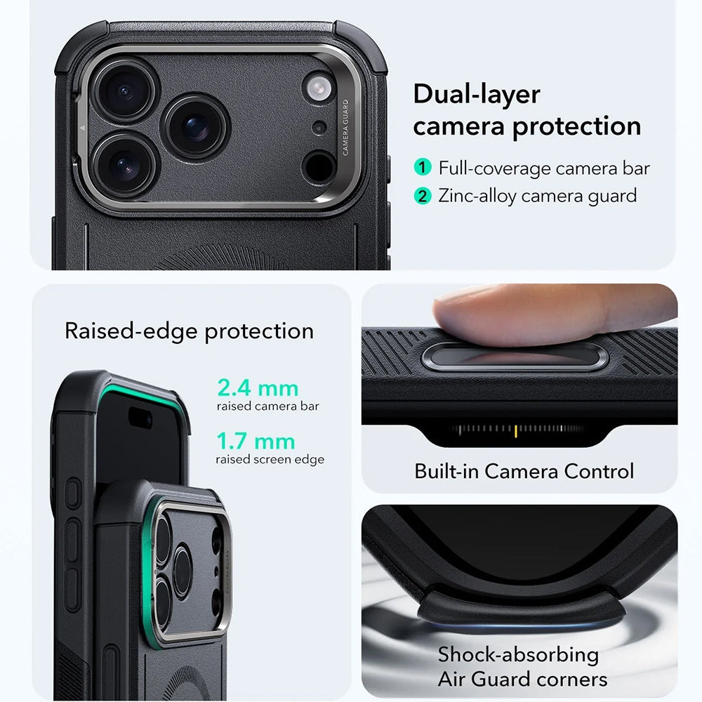 Étui MagSafe pour Apple iPhone 17 Pro Max, ESR, Cyber Armor Kickstand, Noir