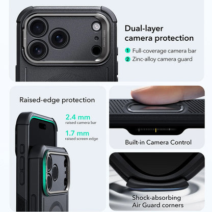 Étui MagSafe pour Apple iPhone 17 Pro Max, ESR, Cyber Armor Kickstand, Noir