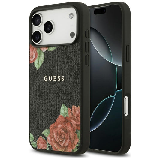 MagSafe Hülle für Apple iPhone 17 Pro Max, Guess, 4G Flowers Print, Schwarz