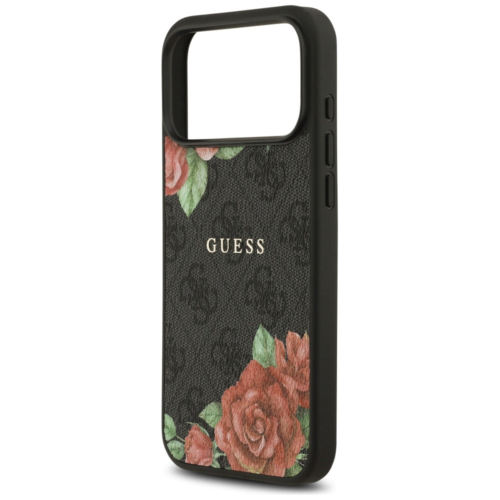 Coque MagSafe pour Apple iPhone 17 Pro Max, Guess, Imprimé Fleurs 4G, Noire