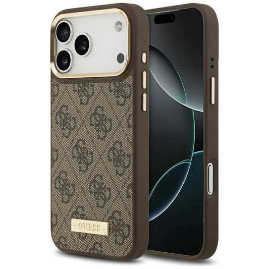 MagSafe hoesje voor Apple iPhone 17 Pro Max, Guess, 4G Logo Plate, Bruin