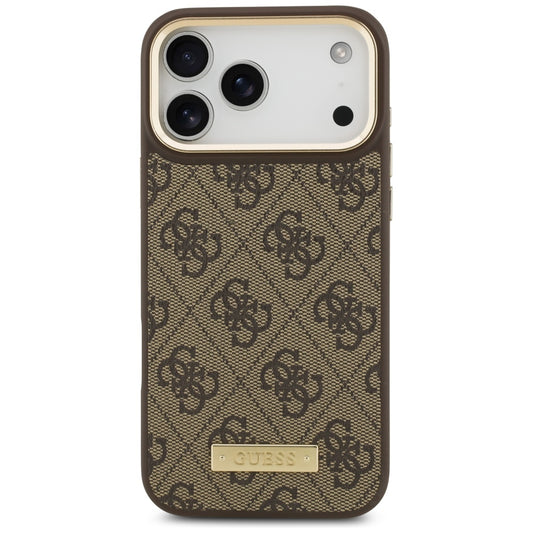 MagSafe hoesje voor Apple iPhone 17 Pro Max, Guess, 4G Logo Plate, Bruin