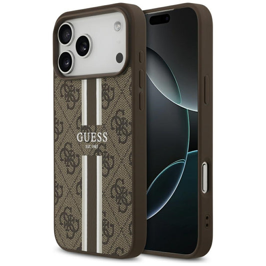 Étui MagSafe pour Apple iPhone 17 Pro Max, Guess, 4G Printed Stripes, Marron