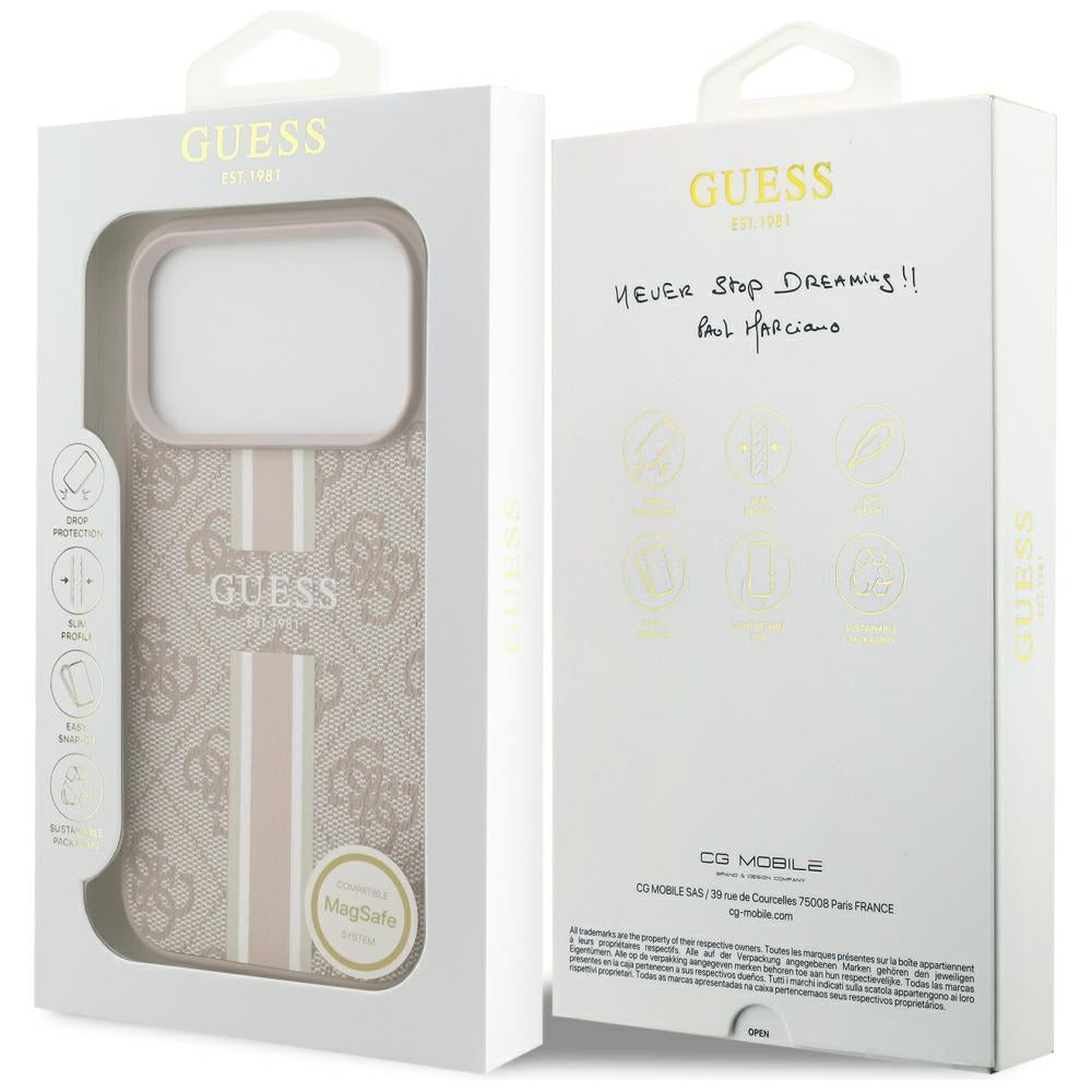 Coque MagSafe pour Apple iPhone 17 Pro Max, Guess, 4G Printed Stripes, Rose