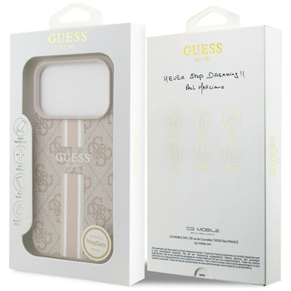 Coque MagSafe pour Apple iPhone 17 Pro Max, Guess, 4G Printed Stripes, Rose