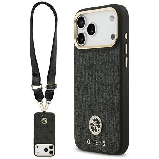 MagSafe hoesje voor Apple iPhone 17 Pro Max, Guess, 4G Strass Logo met grote band, Zwart