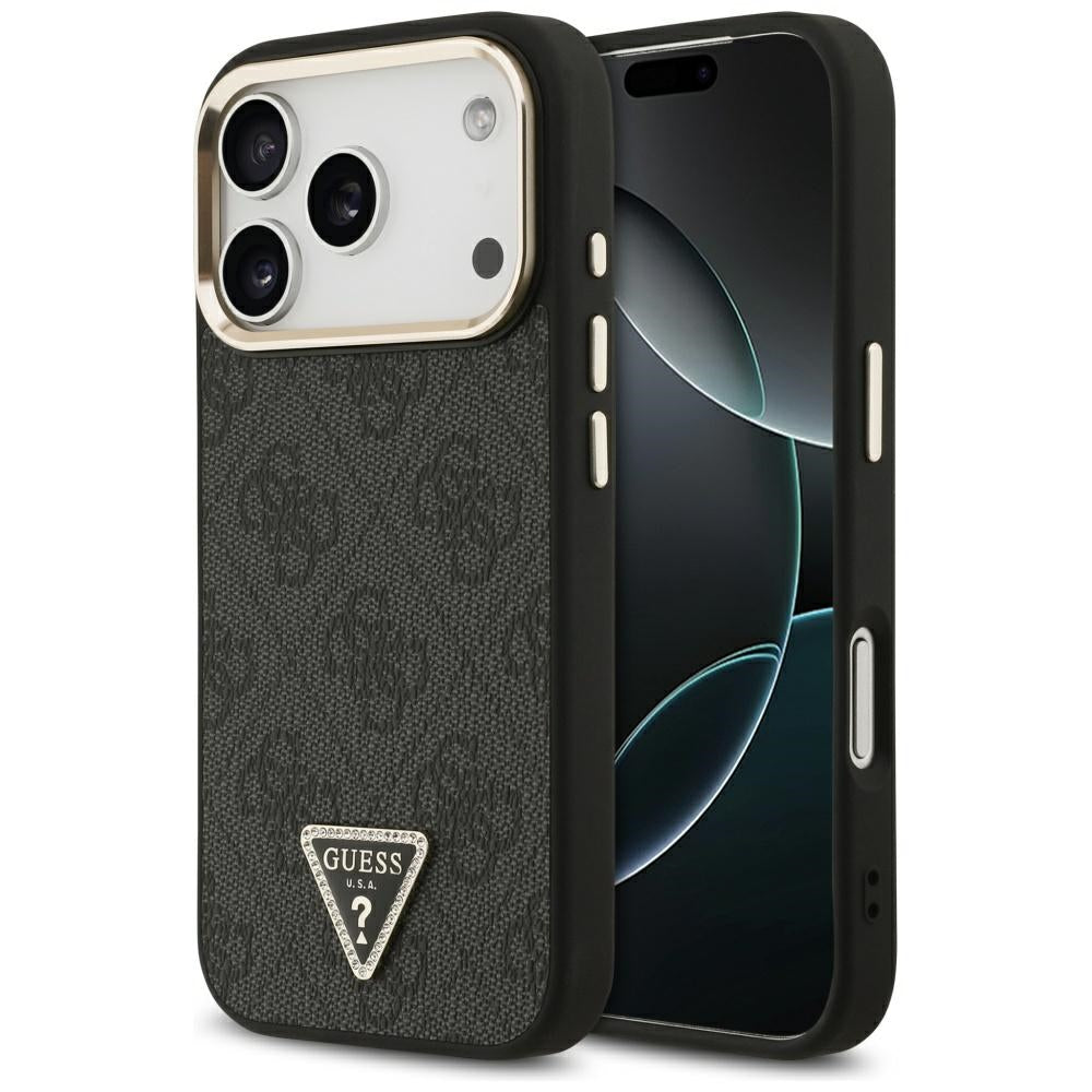 Coque MagSafe pour Apple iPhone 17 Pro Max, Guess, logo Triangle Diamond 4G, Noire