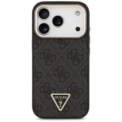 Coque MagSafe pour Apple iPhone 17 Pro Max, Guess, logo Triangle Diamond 4G, Noire
