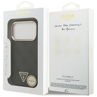 Coque MagSafe pour Apple iPhone 17 Pro Max, Guess, logo Triangle Diamond 4G, Noire