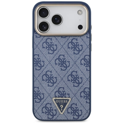Coque MagSafe pour Apple iPhone 17 Pro Max, Guess, Logo Triangle 4G, Bleu Doré
