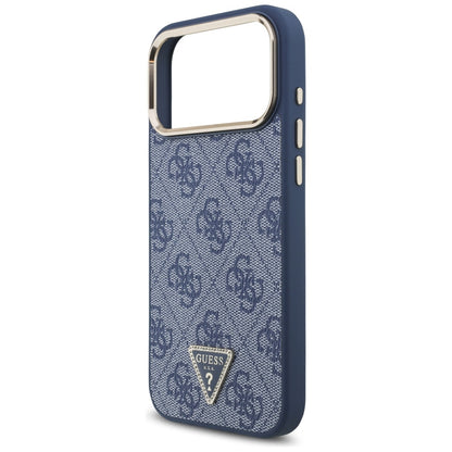 Coque MagSafe pour Apple iPhone 17 Pro Max, Guess, Logo Triangle 4G, Bleu Doré
