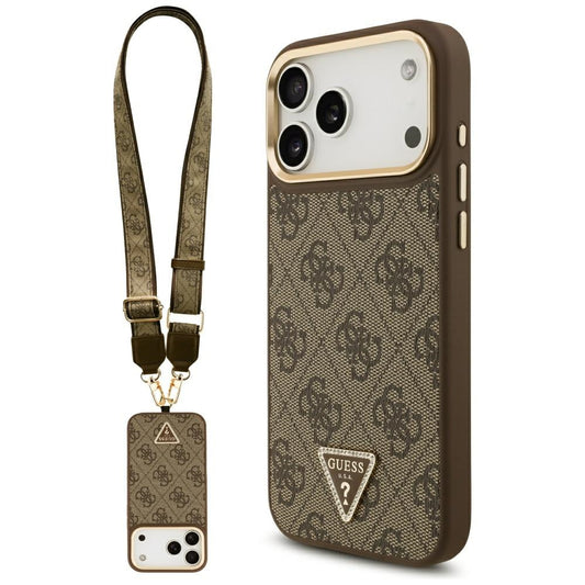 MagSafe hoesje voor Apple iPhone 17 Pro Max, Guess, 4G Triangle Logo met Grote Band, Bruin