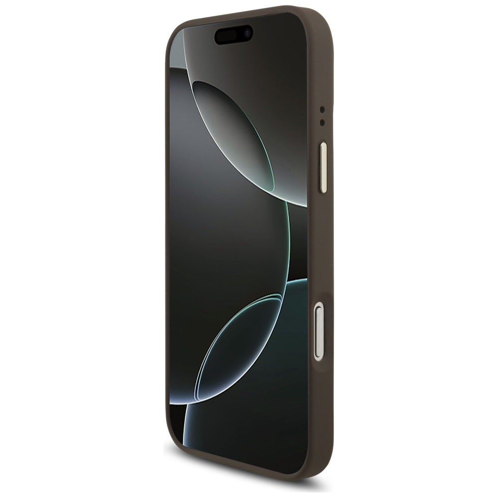 MagSafe Hülle für Apple iPhone 17 Pro Max, Guess, 4G Triangle Logo mit großem Riemen, Braun