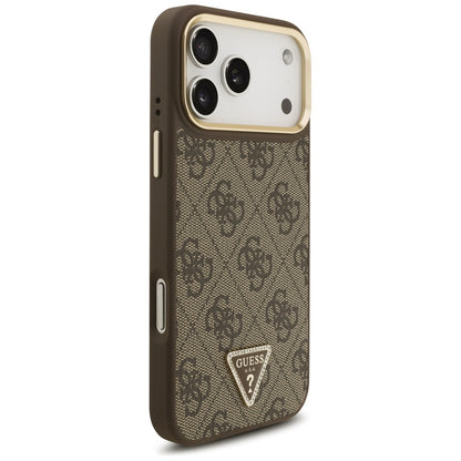 MagSafe Hülle für Apple iPhone 17 Pro Max, Guess, 4G Triangle Logo mit großem Riemen, Braun