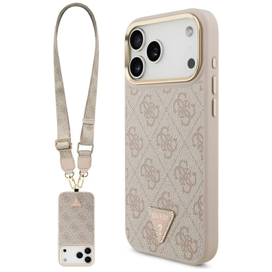 MagSafe hoesje voor Apple iPhone 17 Pro Max, Guess, 4G Triangle Logo met grote band, Roze