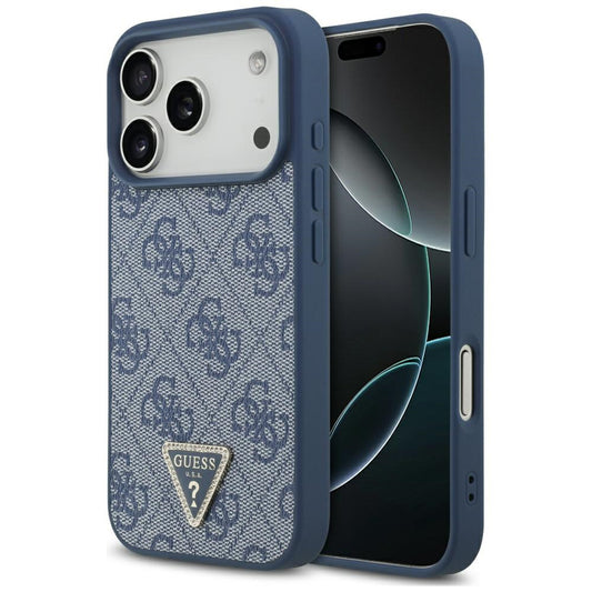 MagSafe Hülle für Apple iPhone 17 Pro Max, Guess, 4G Triangle Strass, Blau