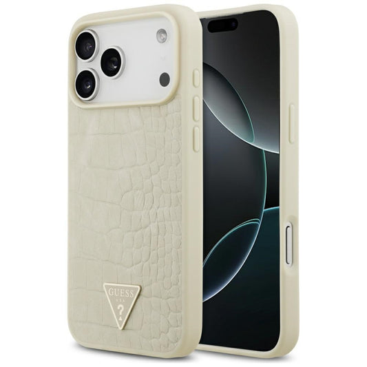 MagSafe hoesje voor Apple iPhone 17 Pro Max, Guess, Croco Triangle Logo, Goud