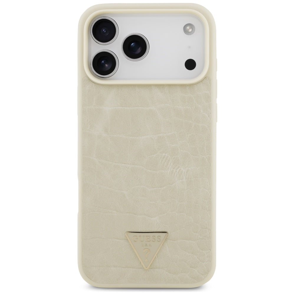 MagSafe hoesje voor Apple iPhone 17 Pro Max, Guess, Croco Triangle Logo, Goud