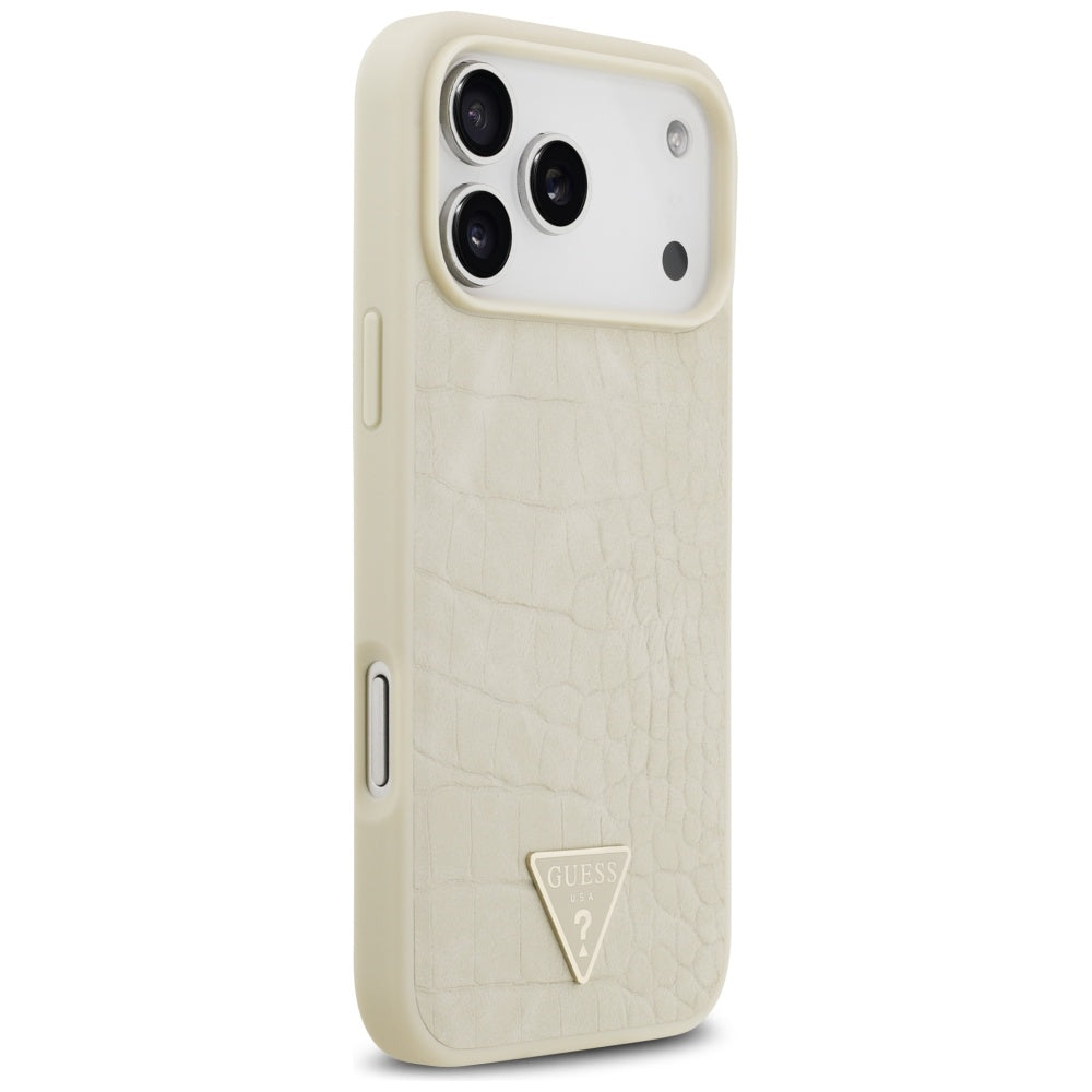 MagSafe hoesje voor Apple iPhone 17 Pro Max, Guess, Croco Triangle Logo, Goud