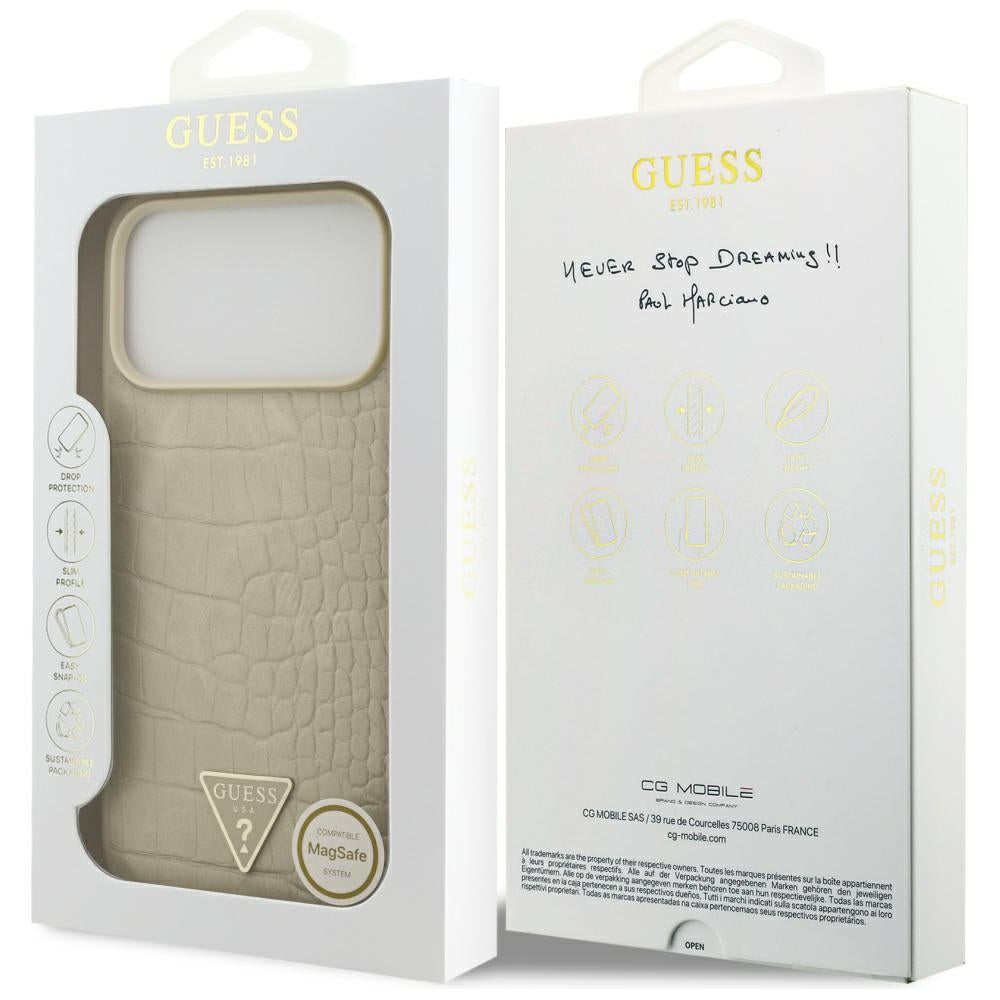 MagSafe hoesje voor Apple iPhone 17 Pro Max, Guess, Croco Triangle Logo, Goud