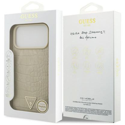 MagSafe hoesje voor Apple iPhone 17 Pro Max, Guess, Croco Triangle Logo, Goud