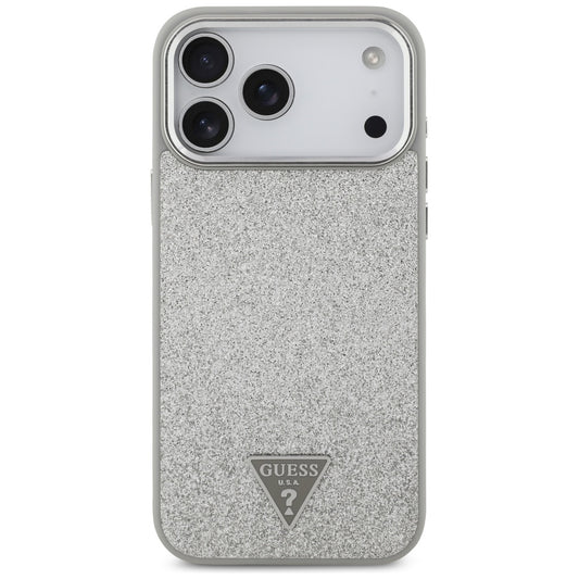 MagSafe Hülle für Apple iPhone 17 Pro Max, Guess, Glitter Triangle Logo, Silber