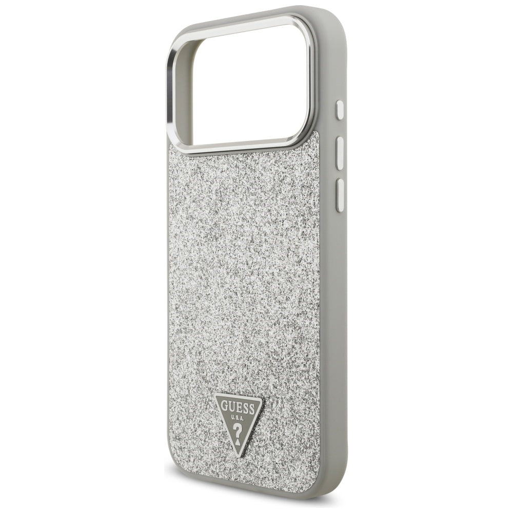 Coque MagSafe pour Apple iPhone 17 Pro Max, Guess, Logo Triangle Pailleté, Argentée