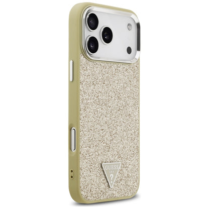 Coque MagSafe pour Apple iPhone 17 Pro Max, Guess, Logo Triangle Pailleté, Dorée