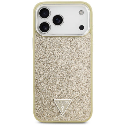 Coque MagSafe pour Apple iPhone 17 Pro Max, Guess, Logo Triangle Pailleté, Dorée