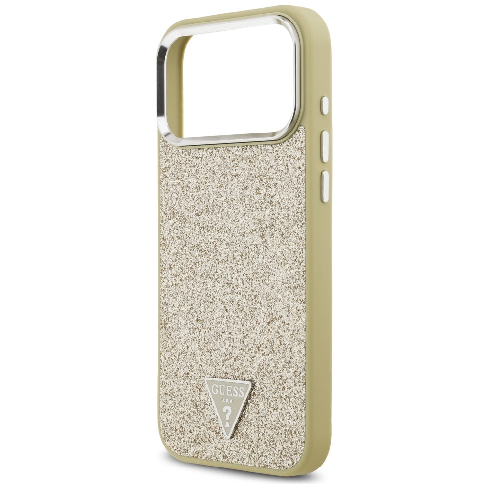 Coque MagSafe pour Apple iPhone 17 Pro Max, Guess, Logo Triangle Pailleté, Dorée
