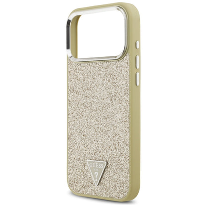 Coque MagSafe pour Apple iPhone 17 Pro Max, Guess, Logo Triangle Pailleté, Dorée