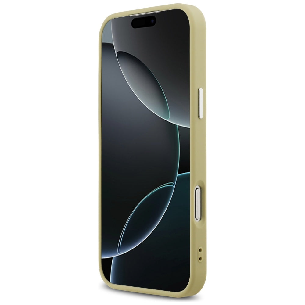 Coque MagSafe pour Apple iPhone 17 Pro Max, Guess, Logo Triangle Pailleté, Dorée