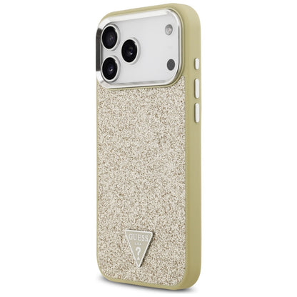 Coque MagSafe pour Apple iPhone 17 Pro Max, Guess, Logo Triangle Pailleté, Dorée