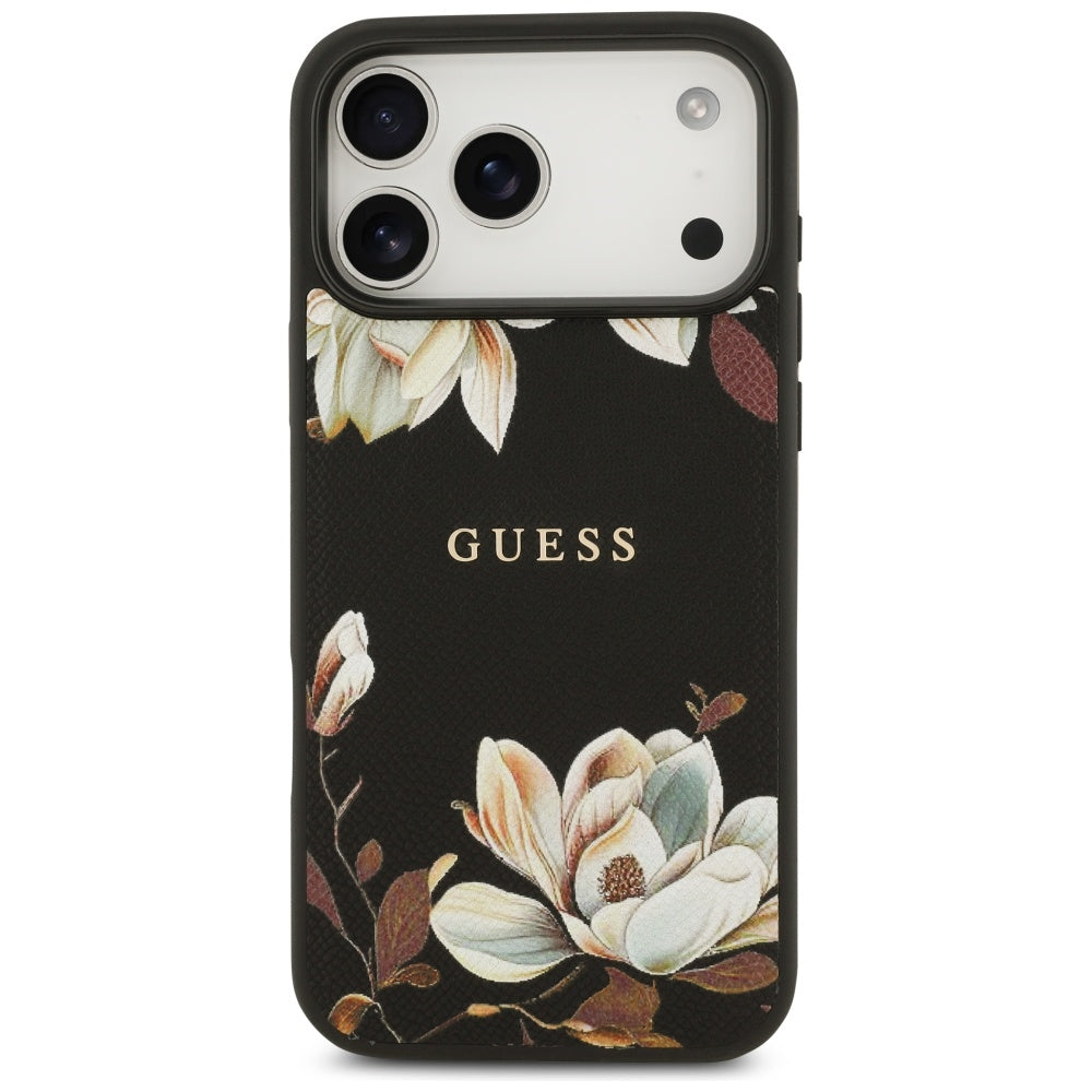 MagSafe hoes voor Apple iPhone 17 Pro Max, Guess, Grained Flowers, Zwart