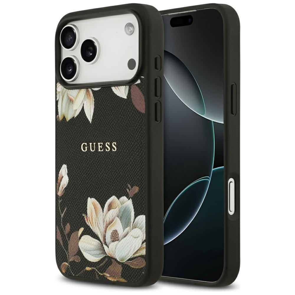 MagSafe hoes voor Apple iPhone 17 Pro Max, Guess, Grained Flowers, Zwart