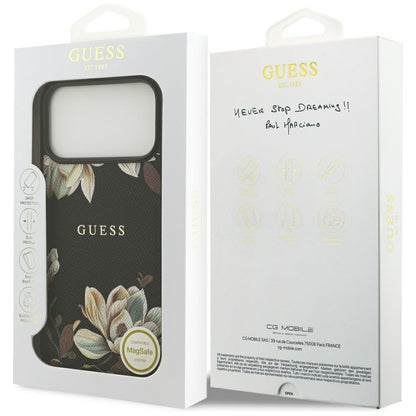 MagSafe hoes voor Apple iPhone 17 Pro Max, Guess, Grained Flowers, Zwart